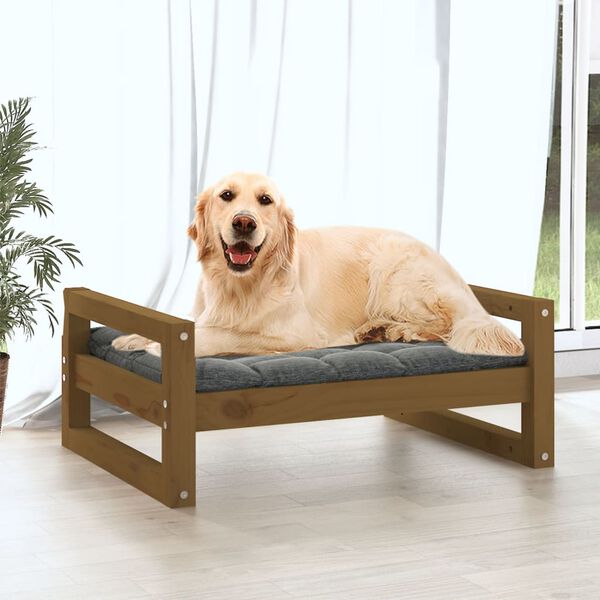 vidaXL Cama p/ c&atilde;es 75,5x55,5x28 cm madeira pinho maci&ccedil;a castanho mel