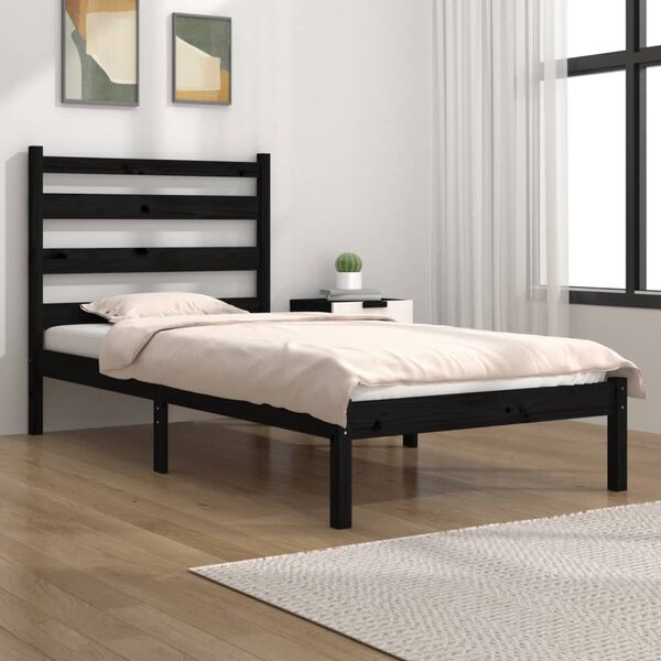 vidaXL Estrutura de cama 100x200 cm pinho maci&ccedil;o preto