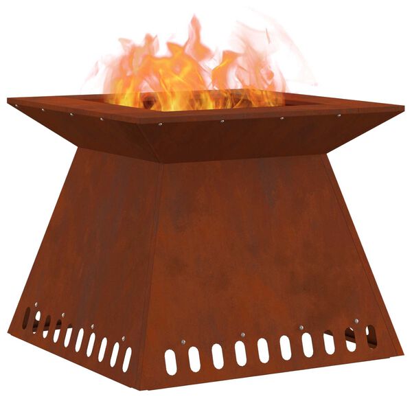 vidaXL Fire Pit Castanho 60 x 60 x 50 cm A&ccedil;o resistente &agrave;s intemp&eacute;ries