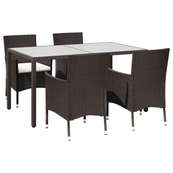 vidaXL 5 pcs conjunto jantar exterior c/ almofad&otilde;es vime PE castanho