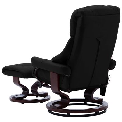 vidaXL Poltrona reclinável massagens couro artif./madeira curva preto