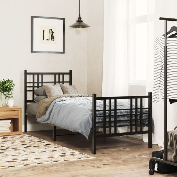 vidaXL Estrutura de cama com cabeceira e p&eacute;s 80x200 cm metal preto