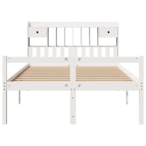 vidaXL Cama com estante sem colch&atilde;o 160x200 cm pinho maci&ccedil;o branco