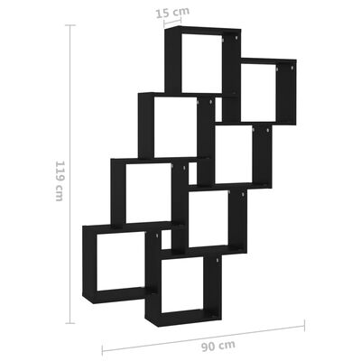 vidaXL Estante de parede cúbica 90x15x119 cm contraplacado preto