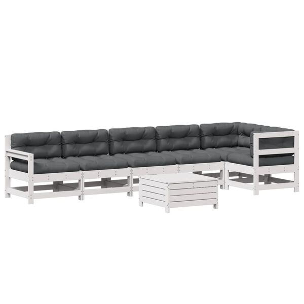 vidaXL 7 pcs conj. lounge de jardim c/ almofad&otilde;es pinho maci&ccedil;o branco