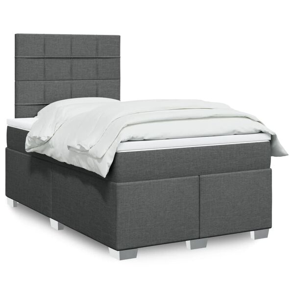 vidaXL Cama boxspring com colch&atilde;o 120x190 cm tecido cinzento-escuro