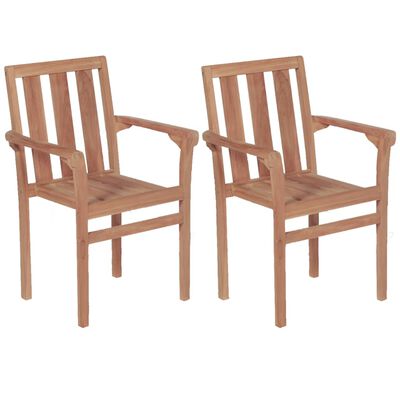 vidaXL Cadeiras de jardim empiháveis 2 pcs madeira teca maciça