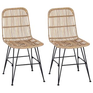 vidaXL Cadeira de Jantar 2 pcs Natural 41 x 55 x 85 cm Rattan e A&ccedil;o