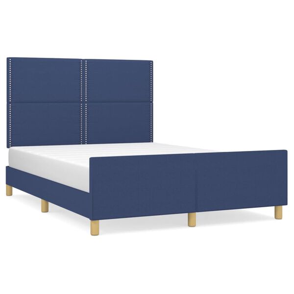 vidaXL Estrutura de cama sem colch&atilde;o 140x190 cm tecido azul