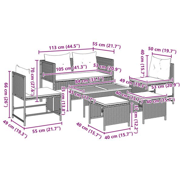 vidaXL Conjunto de Sofá de Jardim 6 pcs cinzento e azul marinho