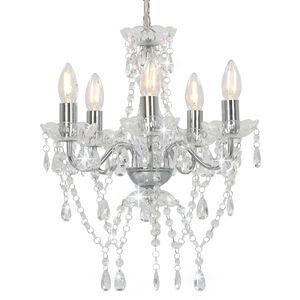 vidaXL Lustre com contas de cristal redondo prateado 5 x E14