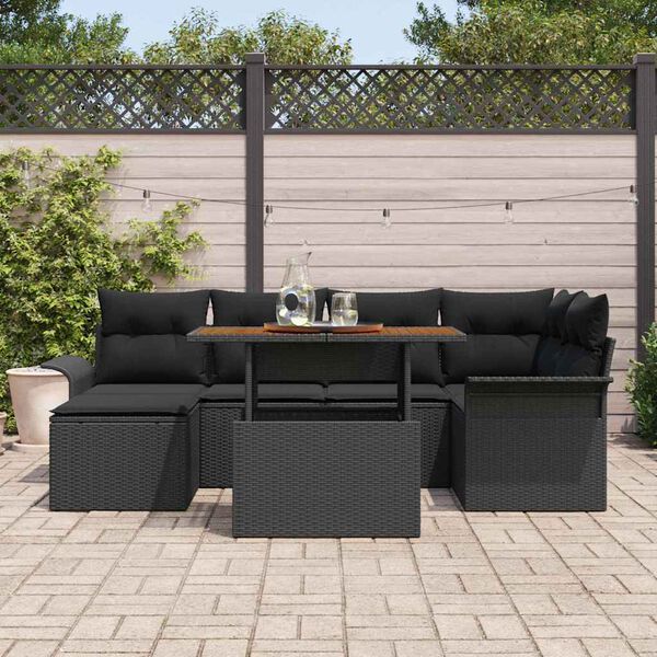 vidaXL Conjunto de Sof&aacute; de Jardim 7 pcs Preto Rattan Sint&eacute;tico