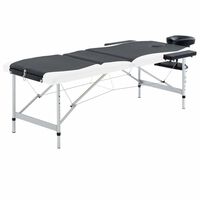 vidaXL Mesa de massagem dobrável 3 zonas alumínio preto e branco
