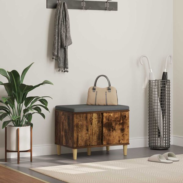 vidaXL Banco de Hall com almofada Carvalho Defumado 60 x 38 x 46 cm