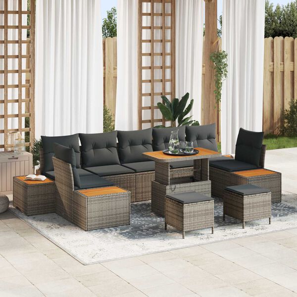 vidaXL Conjunto de Sof&aacute; de Jardim 10 pcs Cinzeto Rattan Sint&eacute;tico