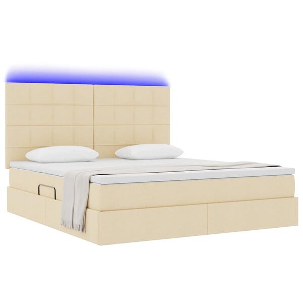 vidaXL Cama com arruma&ccedil;&atilde;o e LED com led Creme 160 x 200 cm Poli&eacute;ster