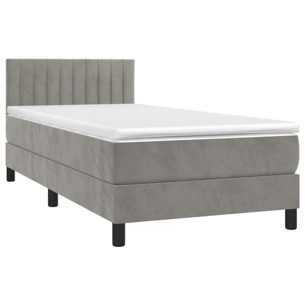 vidaXL Cama box spring c/ colch&atilde;o/LED 90x190 cm veludo cinzento-claro
