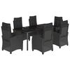 vidaXL 7 pcs conjunto de jantar p/ jardim c/ almofad&otilde;es vime PE preto