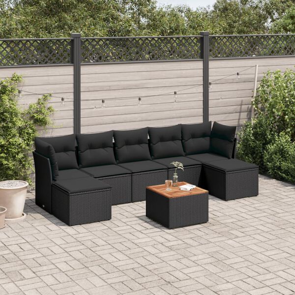 vidaXL 8 pcs conjunto sof&aacute;s de jardim com almofad&otilde;es vime PE preto