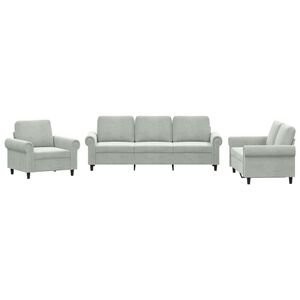 vidaXL 3 pcs conjunto de sof&aacute;s com almofad&otilde;es veludo cinzento-claro