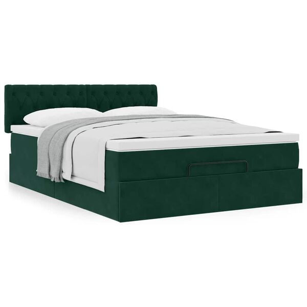vidaXL Estrutura de cama otomana com colch&atilde;o 140x200 cm verde escuro