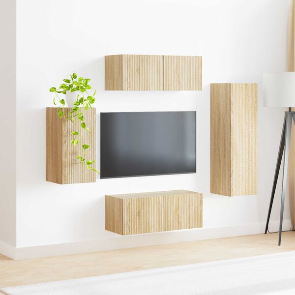 vidaXL Conjunto de m&oacute;vel de TV Montado na parede 4 pcs Carvalho Sonoma