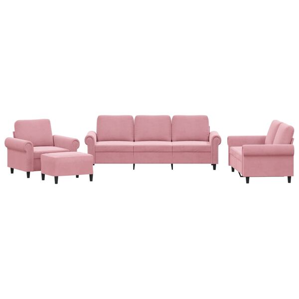 vidaXL 4 pcs conjunto de sof&aacute;s com almofad&otilde;es veludo rosa