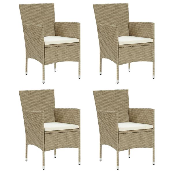 vidaXL 5 pcs conjunto jantar p/ jardim c/ almofad&otilde;es vime PE bege