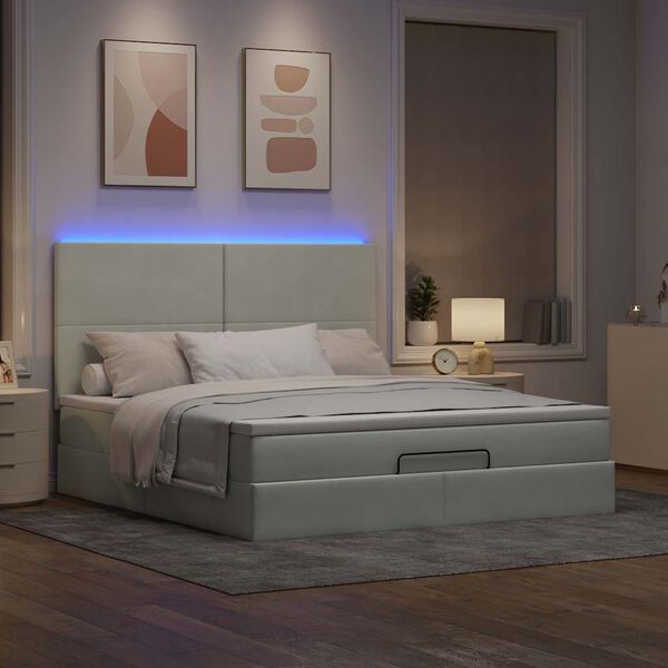 vidaXL Estrutura cama otomana colch&otilde;es 180x200cm veludo cinzento claro