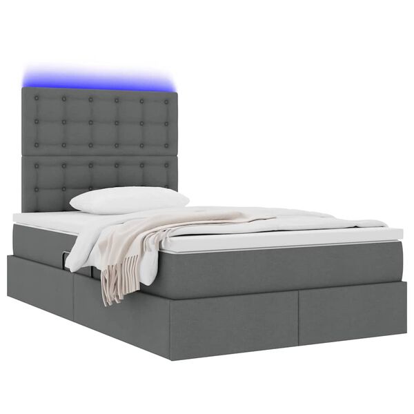 vidaXL Cama com arruma&ccedil;&atilde;o e LED Cinza Escuro 120 x 190 cm Poli&eacute;ster
