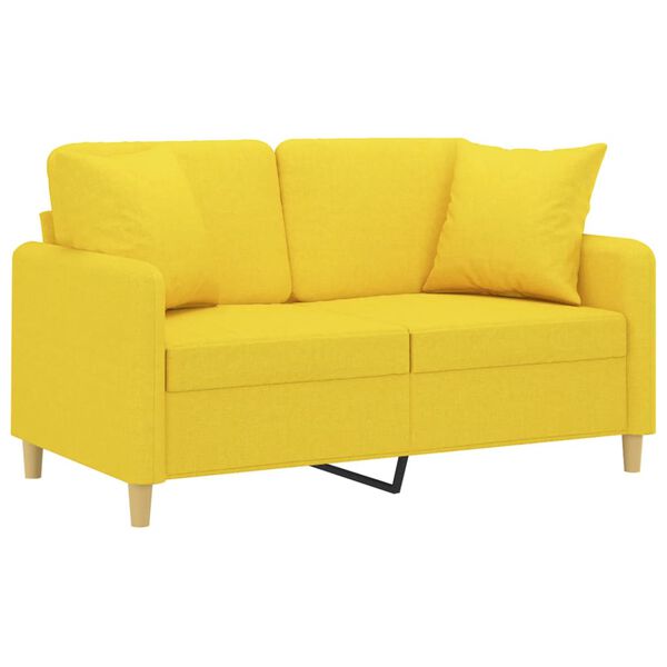 vidaXL Sofá 2 lug. + almofadas decorativas 120 cm tecido amarelo-claro