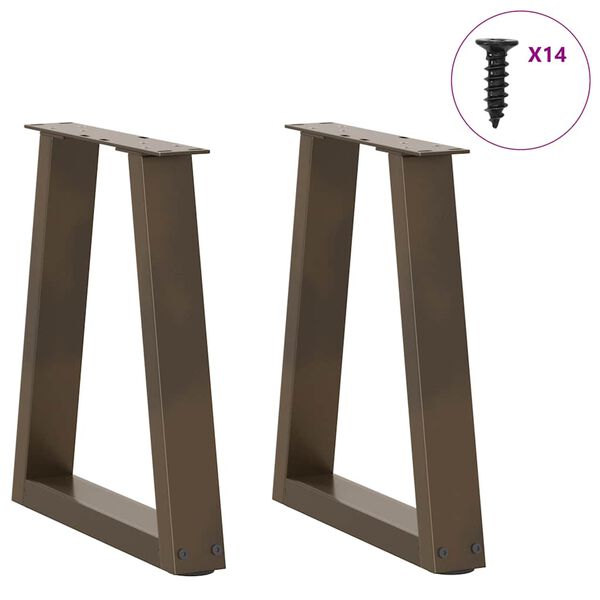 vidaXL P&eacute;s para mesa de centro em formato de V, 2 pe&ccedil;as, a&ccedil;o natural, 38 x (42-43,3) cm, a&ccedil;o