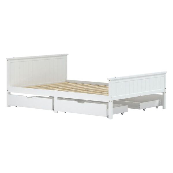 vidaXL Estrutura de cama com 4 gavetas 160x200 cm pinho maci&ccedil;o branco