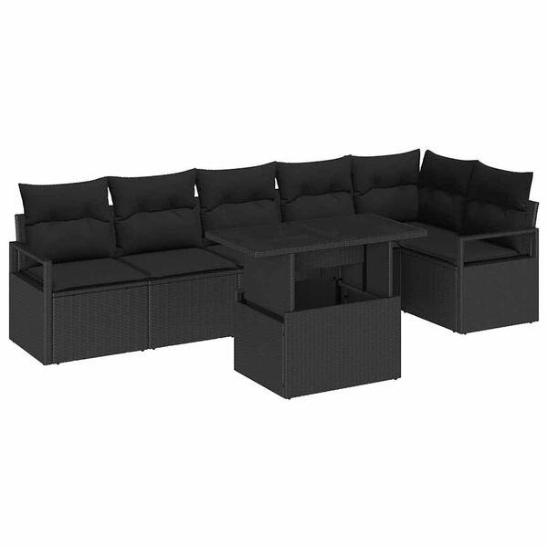 vidaXL Conjunto de Sof&aacute; de Jardim 7 pcs Preto vime PE