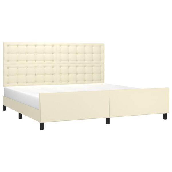 vidaXL Estrutura de cama c/ cabeceira couro artificial 200x200cm creme