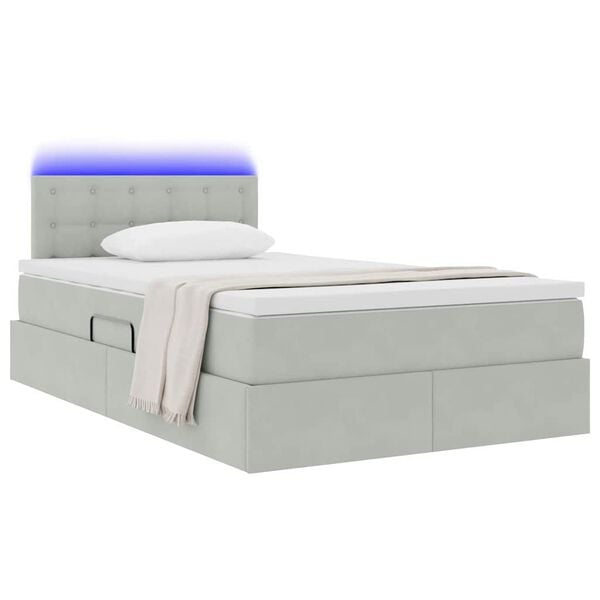 vidaXL Cama com arruma&ccedil;&atilde;o e LED Cinzento-claro 120 x 190 cm Veludo