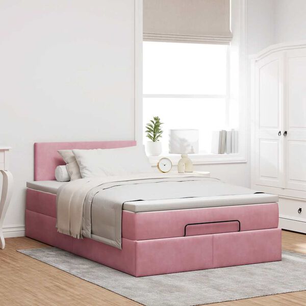 vidaXL Cama otomana com colch&atilde;o 120x190 cm veludo rosa