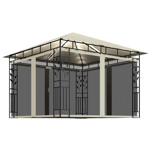 vidaXL Gazebo c/ mosquiteiro e cord&otilde;es luzes LED 3x3x2,73m creme