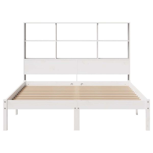 vidaXL Cama com estante sem colchão 140x190 cm pinho maciço branco