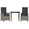 vidaXL 3 pcs conjunto de jantar p/ jardim c/ almofad&otilde;es vime PE cinza