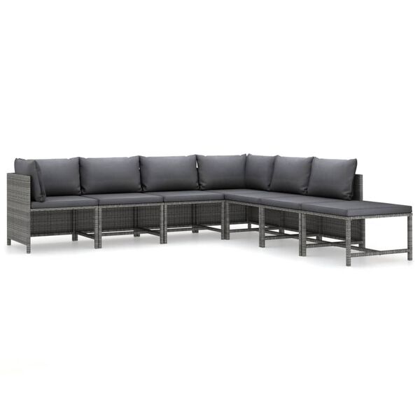 vidaXL 7 pcs conjunto lounge de jardim c/ almofadões vime PE cinzento