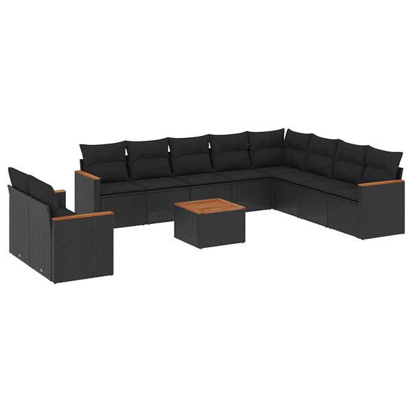 vidaXL 11 pcs conjunto sof&aacute;s de jardim c/ almofad&otilde;es vime PE preto