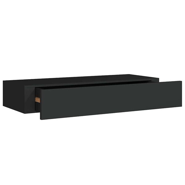 vidaXL Prateleira de parede com gaveta MDF 60x23,5x10 cm preto