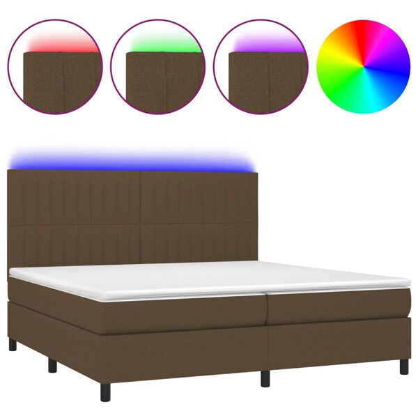 vidaXL Cama box spring c/ colch&atilde;o/LED 200x200cm tecido castanho-escuro