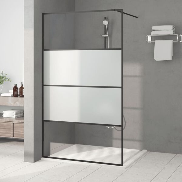 vidaXL Divis&oacute;ria de chuveiro 115x195 cm vidro semiopaco ESG preto