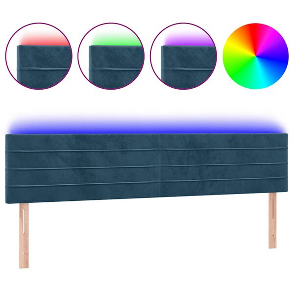 vidaXL Cabeceira de cama c/ luzes LED veludo 200x5x78/88cm azul-escuro