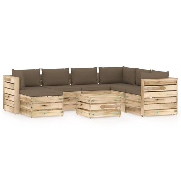 vidaXL 8 pcs conj. lounge jardim c/ almofad&otilde;es madeira impreg. verde