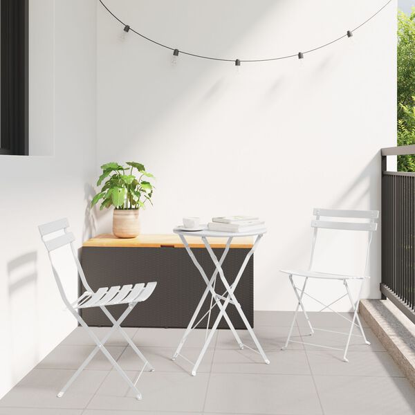 vidaXL Conjunto Bistro Dobr&aacute;vel 3 pcs Branco A&ccedil;o