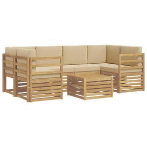 vidaXL Conjunto de Sof&aacute;s para Exterior 7 unid. Branco e Bege Poli&eacute;ster