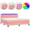 vidaXL Cama box spring c/ colch&atilde;o/LED 180x200 cm veludo rosa